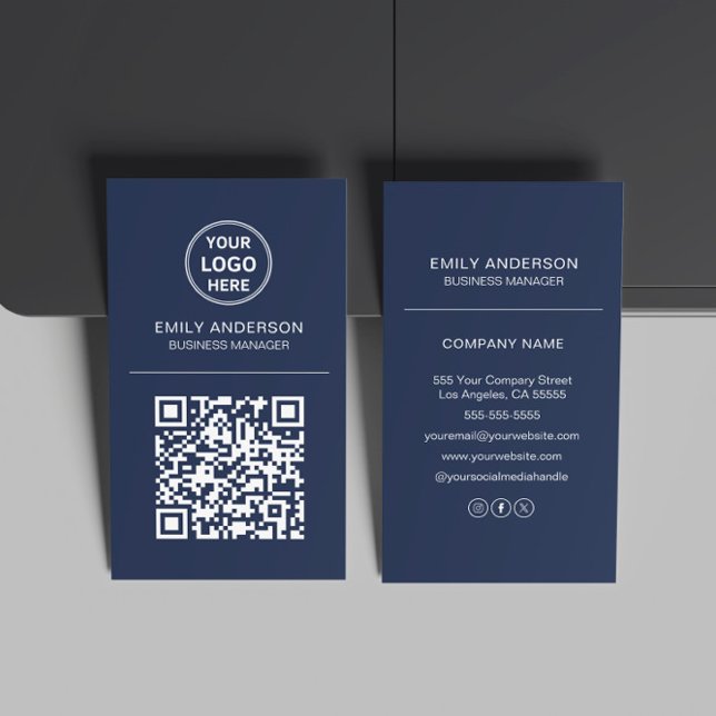 Minimale minimale minimale Navy Blue-Logos für den Visitenkarte (Custom QR Code Logo Minimal Navy Blue Business Card)