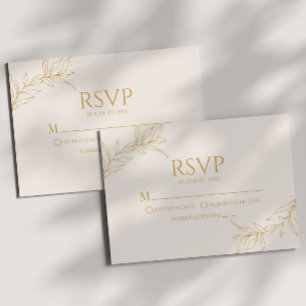 Minimale Minimalistische Beige Gold Branch Leaf Ho RSVP Karte