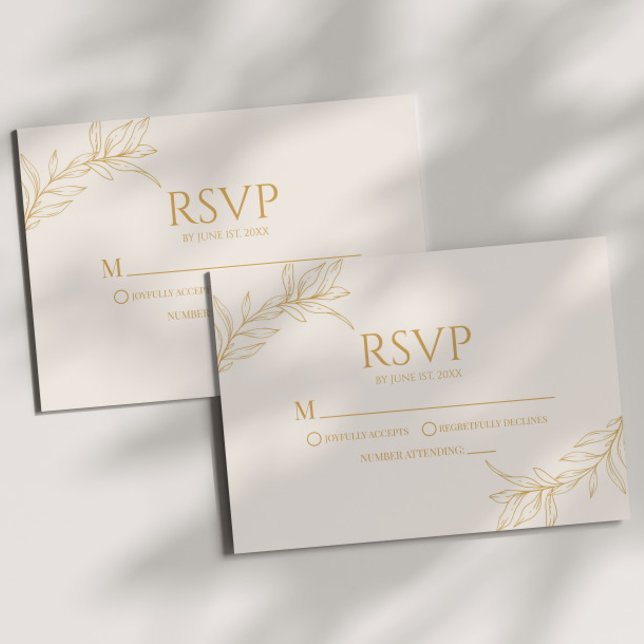 Minimale Minimalistische Beige Gold Branch Leaf Ho RSVP Karte (Von Creator hochgeladen)