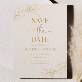 Minimale Minimalistische Beige Gold Branch Leaf Ho Save The Date