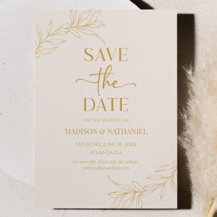 Minimale Minimalistische Beige Gold Branch Leaf Ho Save The Date