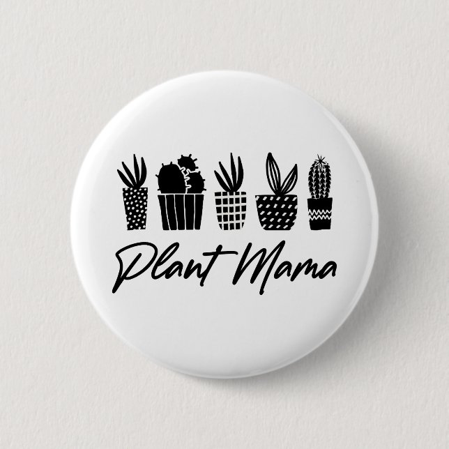 Minimale Minimalistische Pflanze Mama Mama Schwarz Button (Vorderseite)