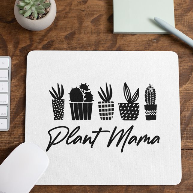 Minimale Minimalistische Pflanze Mama Mama Schwarz Mousepad (Von Creator hochgeladen)