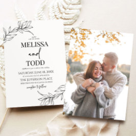 Minimale Minimalistische Schwarz-weiße Branch Leaf Einladung