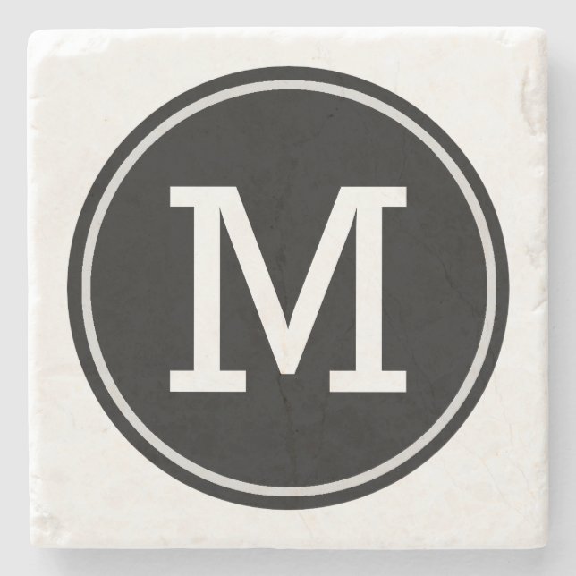 Minimale mit Monogramm Initiale auf schwarzem Steinuntersetzer (Vorderseite)