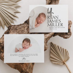 Minimale moderne Baby-Foto-Geburtsankündigung mit Ankündigung
