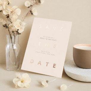 Minimale moderne beige Hochzeit Merken Sie sich de Folieneinladung
