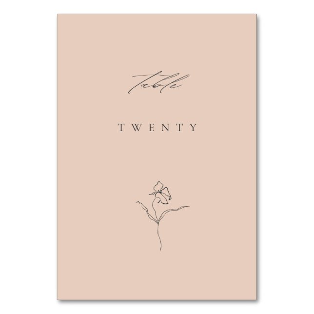 Minimale Moderne Blush Feine Kunst Hochzeit mit fl Tischnummer (Vorderseite)