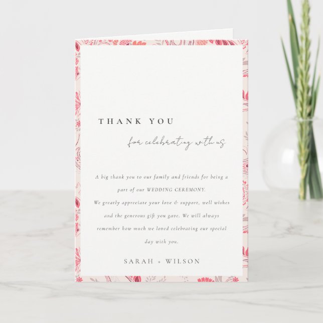 Minimale moderne Blush Paisley Typografie Hochzeit Dankeskarte (Vorderseite)
