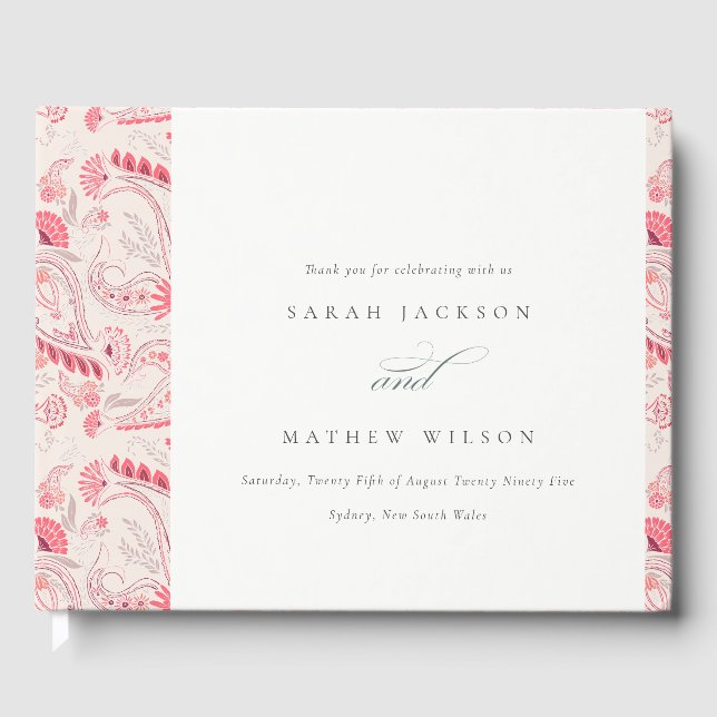Minimale moderne Blush Paisley Typografie Hochzeit Gästebuch (Vorderseite)