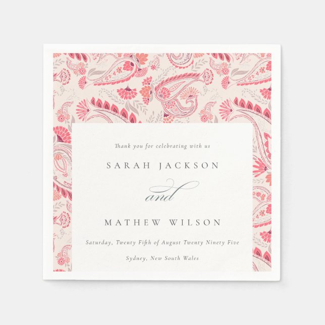 Minimale moderne Blush Paisley Typografie Hochzeit Serviette (Vorderseite)