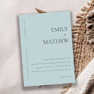 Minimale moderne Dusky Blue Typografy Wedding Einladung