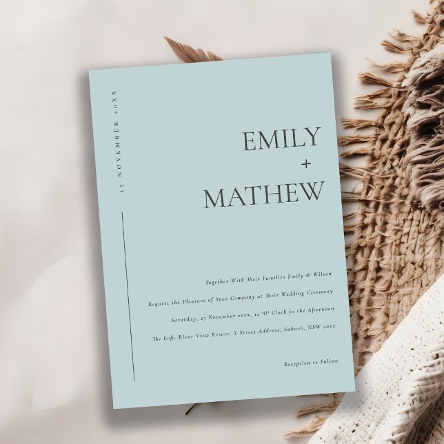 Minimale moderne Dusky Blue Typografy Wedding Einladung (Von Creator hochgeladen)
