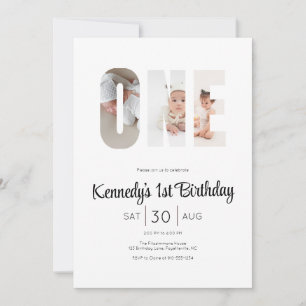 Minimale moderne erste Geburtstags-Photo-Party  Einladung