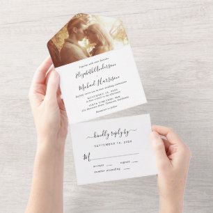 Minimale moderne Foto-Hochzeit All In One Einladung