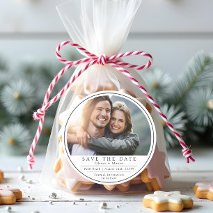 Minimale moderne Foto Schwarzweiß Save The Date Runder Aufkleber