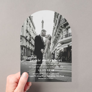 Minimale moderne Fotohochzeit Acryleinladungen