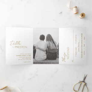 Minimale moderne Gold-Hochzeit Dreifach Gefaltete Einladung