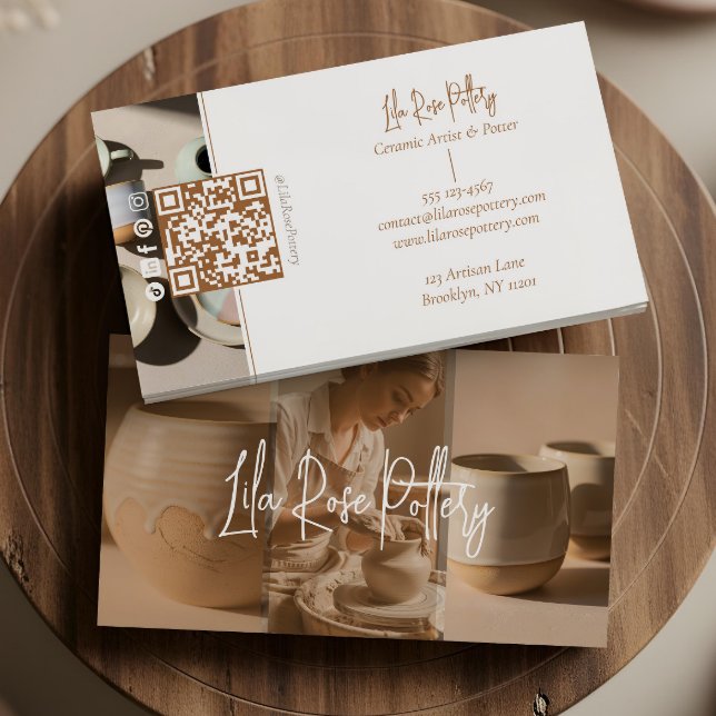 Minimale moderne handgefertigte Keramik-Fotocollag Visitenkarte (Minimal Modern hand Made Pottery Photo Collage Business Card)