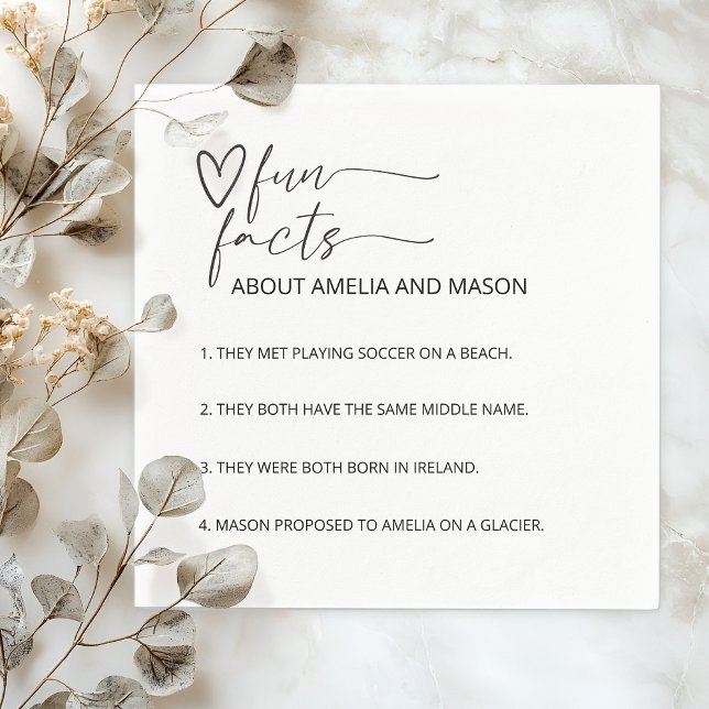 Minimale moderne handgezeichnete Herz-Fun-Facts-Ho Serviette (Minimal Modern Hand Drawn Heart Fun Facts Wedding Napkins)