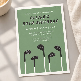 Minimale moderne Herren-Golf-Geburtstagskarte zum Einladung