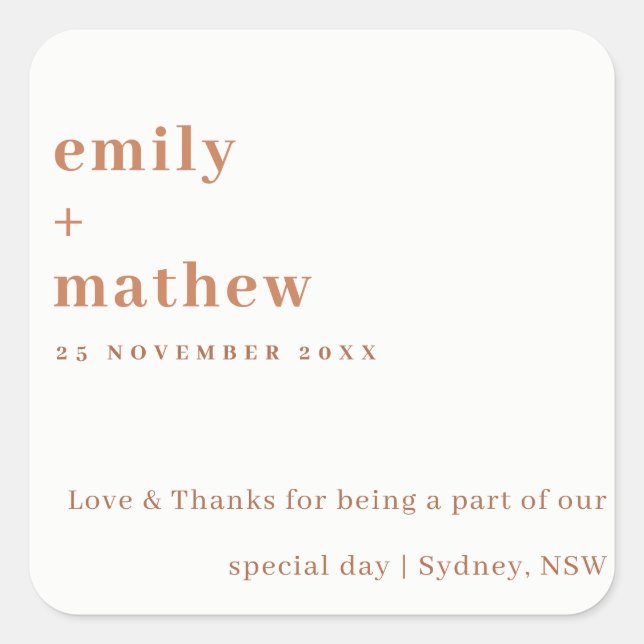 Minimale moderne, kühne Rost Orange Typografie Hoc Quadratischer Aufkleber (Vorderseite)