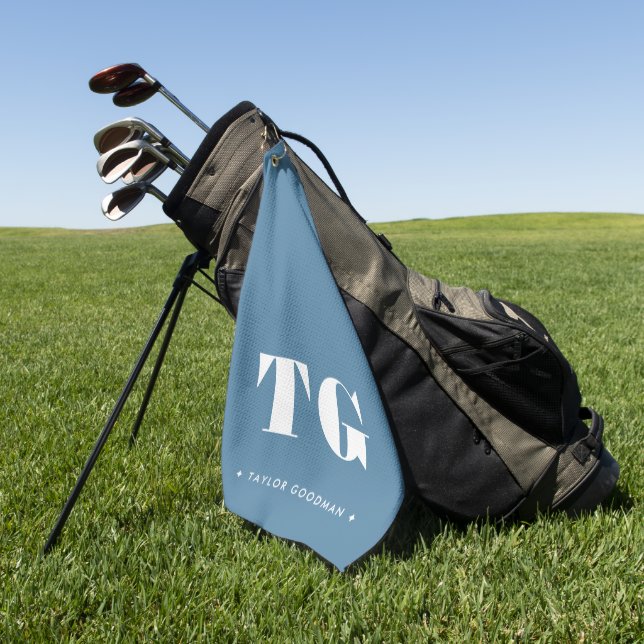 Minimale moderne Monogram Blue Name Stars Golfhandtuch (Gras)