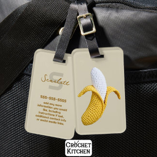 Minimale moderne Monogramm Name Crochet Banana Gepäckanhänger