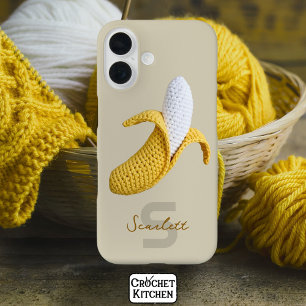 Minimale moderne monogrammierte Namen-Häkel-Banane iPhone 16 Hülle
