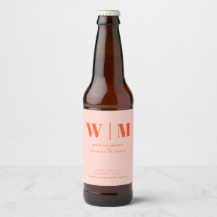 Minimale moderne orange-pinke Trinkhochzeit Bierflaschenetikett