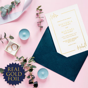 Minimale moderne Paar-Namen-Rand-Hochzeit Echt Folieneinladung