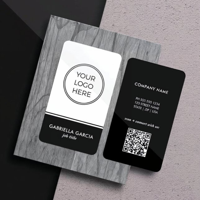 Minimale moderne professionelle QR-Code-Logo Visitenkarte (Business Card shown in 3.5 x 2 inches with round corners.)