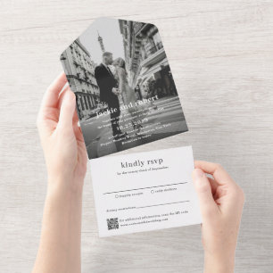 Minimale moderne QR-Code-Foto-Hochzeit All In One Einladung
