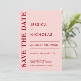 Minimale Moderne Rosa & Rot Elegante Hochzeit Save The Date