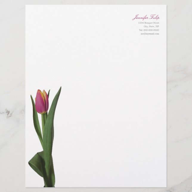 Minimale moderne rosa Tulpe-persönlicher Briefkopf (Vorderseite)