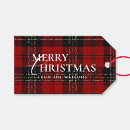 Minimale moderne rote Karo-Schrift-Weihnachten Geschenkanhänger