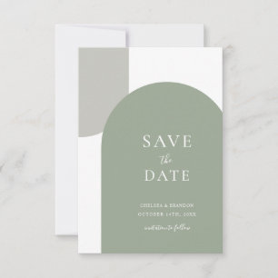 Minimale moderne Salbei-grüne Bogengestaltung für  Save The Date
