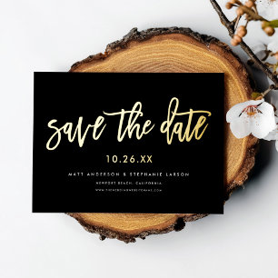Minimale moderne Schrift Save The Date Schwarz Gol Folieneinladung