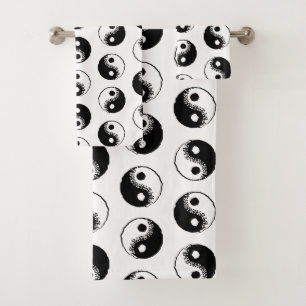 Minimale moderne Schwarz-Weiß Yin Yang Muster Badhandtuch Set