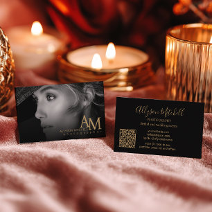 Minimale moderne schwarze Gold-Foto-QR-Fotografie Visitenkarte