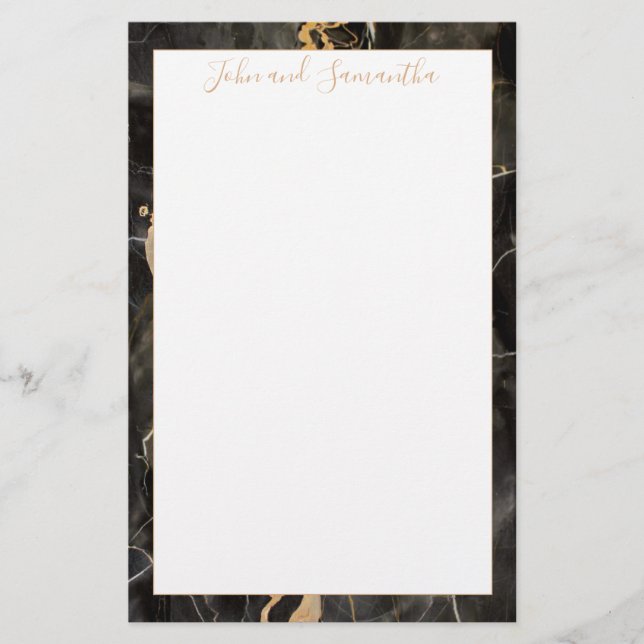 Minimale moderne Schwarze Marmorhochzeit Briefpapier (Vorderseite)