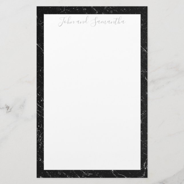 Minimale moderne Schwarze Marmorhochzeit Briefpapier (Vorderseite)
