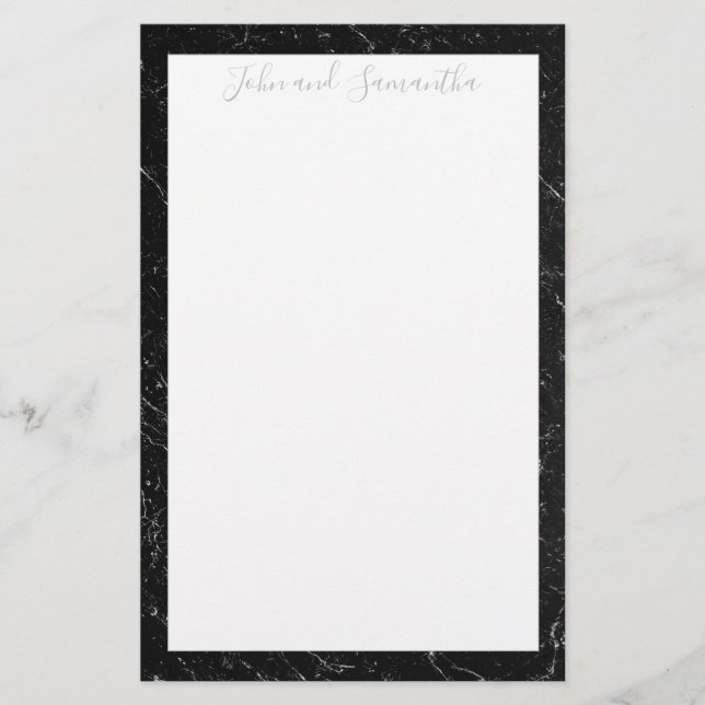 Minimale moderne Schwarze Marmorhochzeit Briefpapier (Vorderseite)