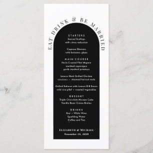 Minimale moderne schwarze weiße Hochzeit Menükarte