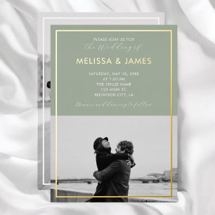 Minimale moderne Script Foto Sage Green Wedding Folieneinladung
