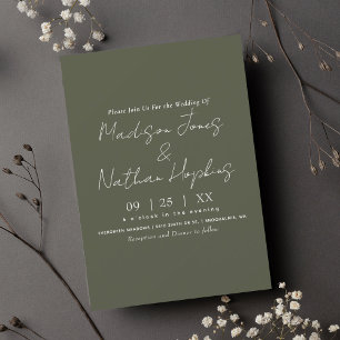 Minimale moderne Script Olive Green Wedding Einladung