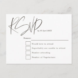 Minimale moderne Skripttypografie Hochzeit RSVP Postkarte
