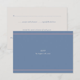 Minimale moderne staubblaue und mauve Mahlzeiten-A RSVP Karte