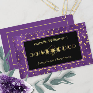 Minimale moderne Sterne Amethyst Mystische Mondpha Visitenkarte