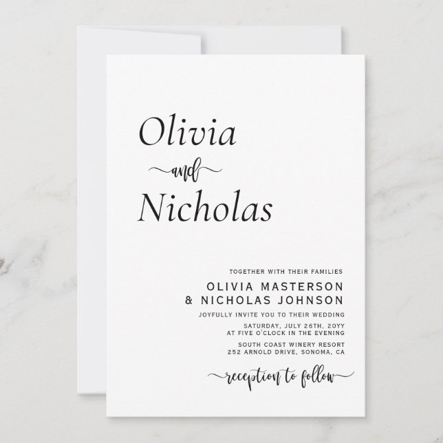 Minimale moderne Typografie Script Monogram Weddin Einladung (Vorderseite)
